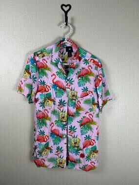 H&M Men’s Size XS Shirt SpongeBob SquarePants Button Front Tropical Hawaiian Top